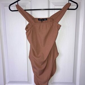 BooHoo Tan Ribbed Bodysuit